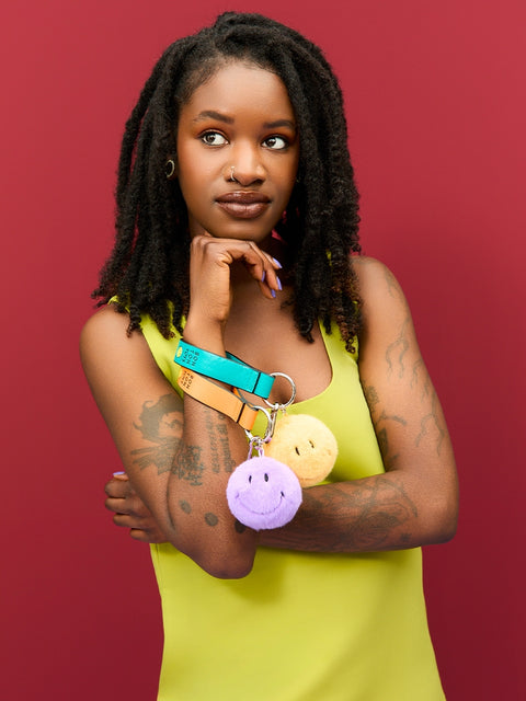 Smiley ECO Fuzzy Bag Charm - 7 cm - 3” | Yellow